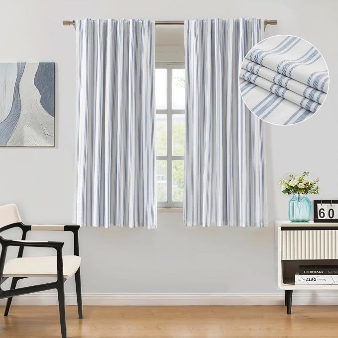 ZJDECOR 63 Inch Blue Stripe Full Blackout Window Curtain Panels, Room Darkening - Image 2