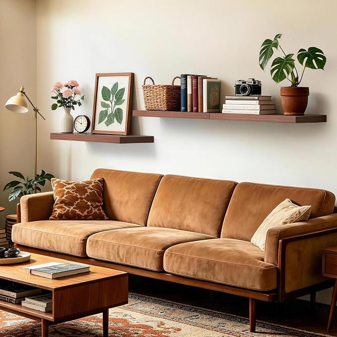 BAYKA Walnut-Like Floating Shelves 22.5in, Wall Mounted Wall Decor | Easy - Image 2