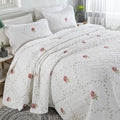 ROOMLIFE Quilt Set King Size 3D Floral Peony Embroidery Pattern 3-Piece Cotton by ROOMLIFE