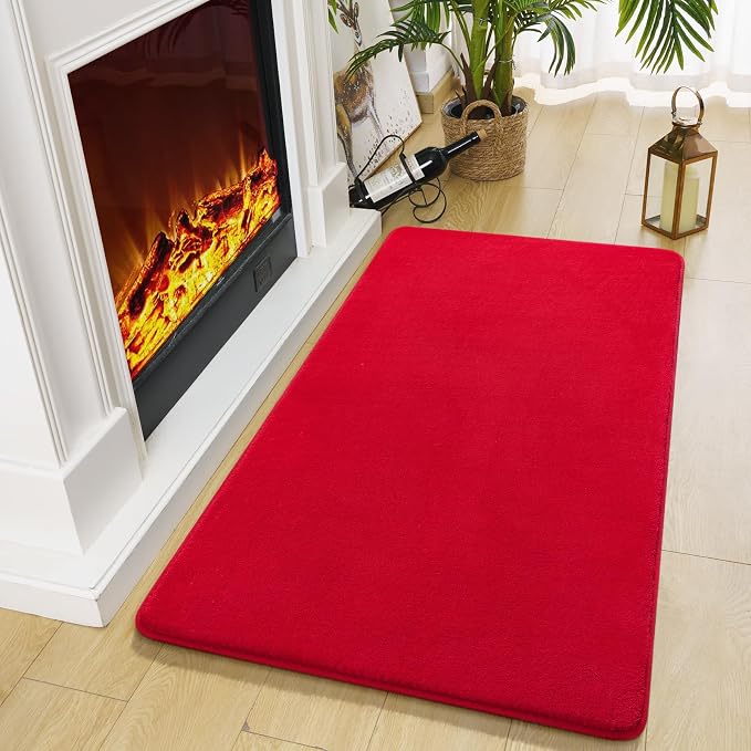 Modern Washable Runner Rugs, 2x4 Feet Red Bedroom Runner Rug | Small Area Rugs - Image 4
