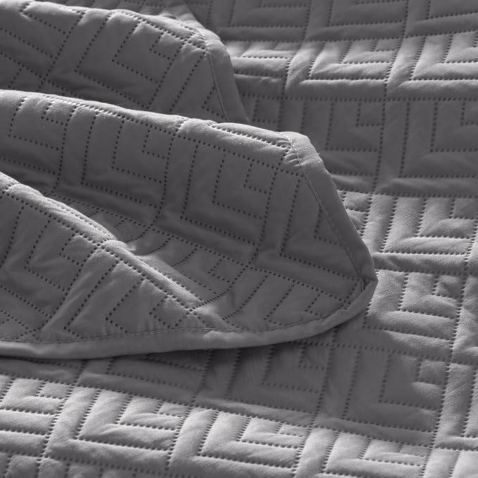 EXQ Home Quilt Set Queen Size Summer Squares Pattern Grey Bedspread | Bedding - Image 6