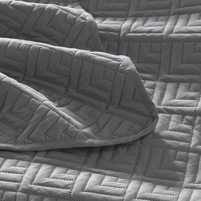 EXQ Home Twin Size Quilt Set Lightweight Squares Pattern Grey Bedding Set | - Image 6