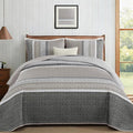 Cottolester Quilt Set King, Taupe Grey Striped Patchwork Bedspread | Modern by Cottolester