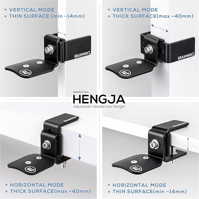 BRAINWAVZ Hengja - The Desk Headphone Stand Hanger Mount, All Metal, Rotatable Mount, PC & Gaming Headset Holder