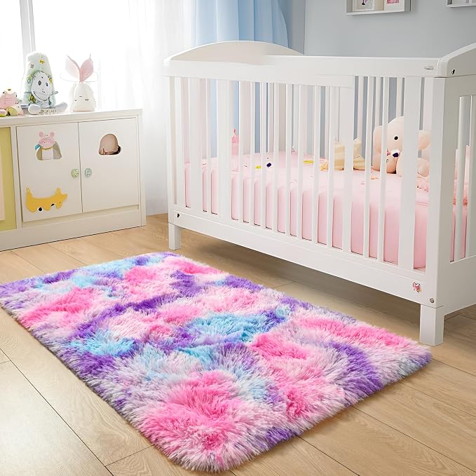 Soft Rainbow Rug for Girls Room, Cute Fluffy Girls Bedroom Rugs, 2x3 Feet - Image 4