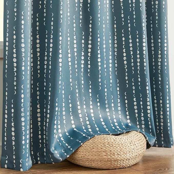 jinchan Boho Blackout Curtains 84 Inches Long Moon Phase Printed Drapes | Blue - Image 9
