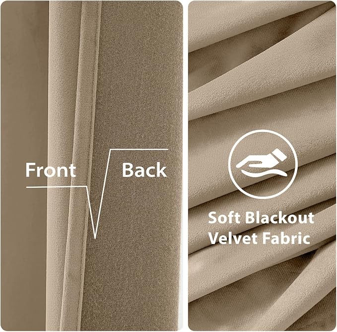 MIULEE Velvet Curtains Beige/Champagne 52 x 90 Inch Length Set of 2 | Grommet - Image 3