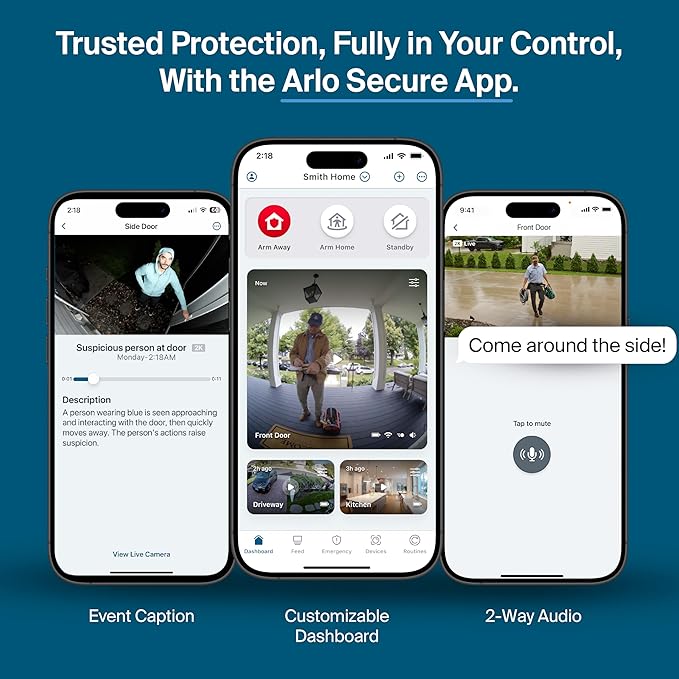 Arlo Pro Security Camera 2K HDR (6th Gen, 2025 Release) - Wireless Outdoor Camera, Rechargeable Removeable Battery, Event Captions, Emergency Response, 1-Month Trial of Secure Plan, 3 Cam, White