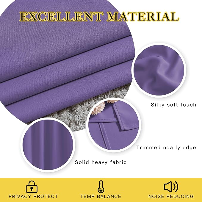 NICETOWN Lilac Purple Room Darkening Curtains 66 inches Long, Grommet Thermal - Image 3