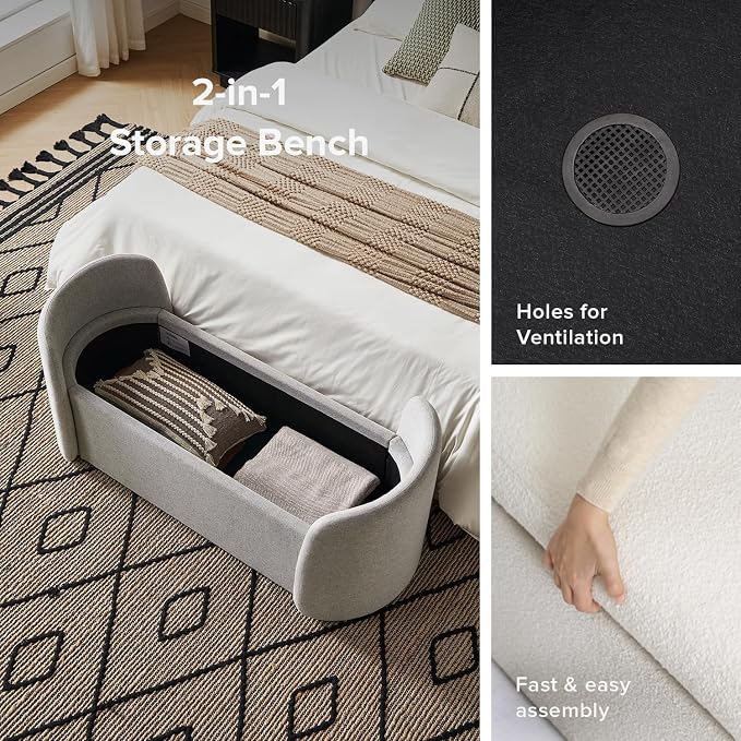 mopio Sophie 51" Ottoman Storage Bench, Entryway and Window Seating, End of Bed - Image 3