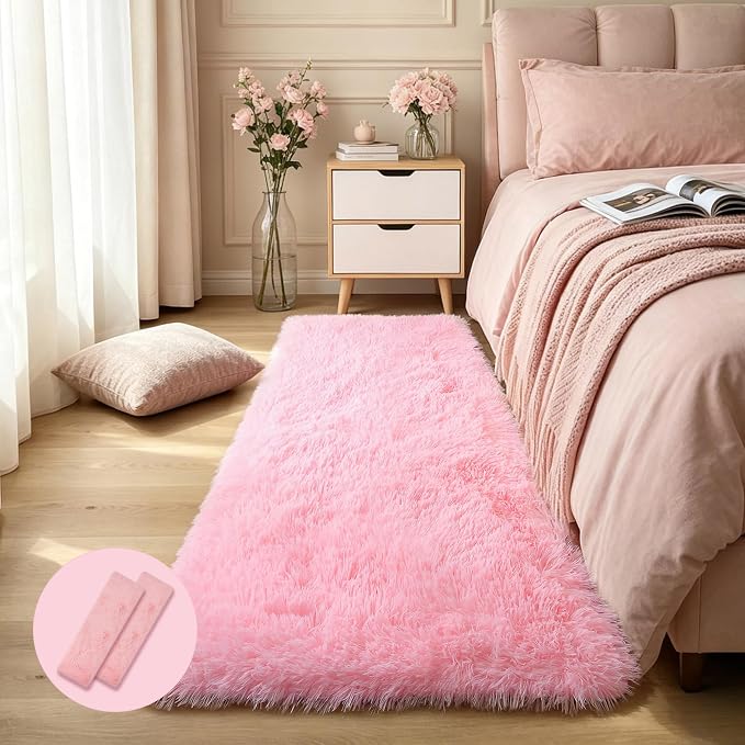 KCHOWUA Pink Fluffy Fuzzy Rug 2x6, living room, kids room, and dorm - Image 2