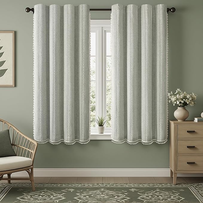 Sage Green Boho Blackout Curtains 63 Inch 2 Panels by Unknown
