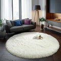 Amdrebio Cream Ivory White Big Furry Area Rug 7Ft by Amdrebio