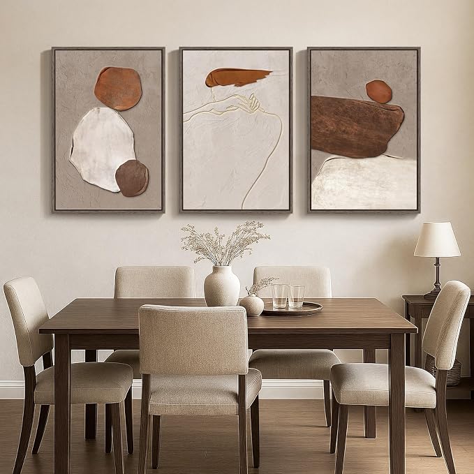 Large Framed Beige and Brown Neutral Abstract Wall Art, 20x30 In | Rustic - Image 5