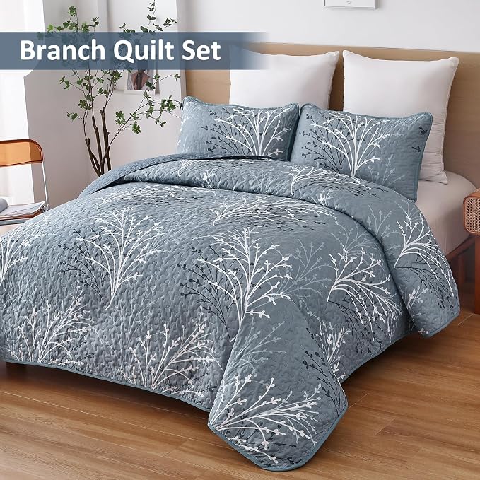DJY Quilt Set Queen Size, Branch Floral Bedding Set - Image 2