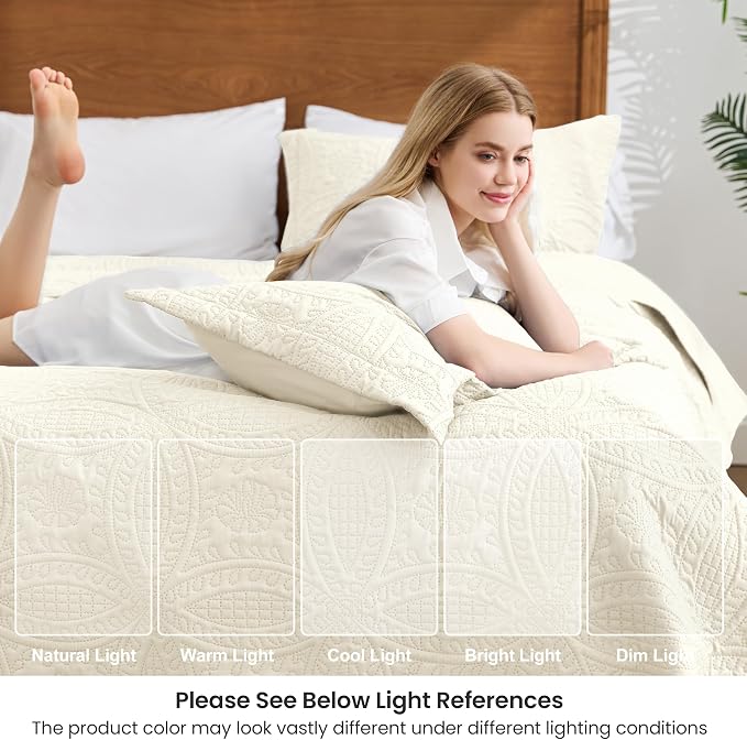 Love's cabin Oversized King Size Quilt Bedding Set Beige Bedspreads - Image 5