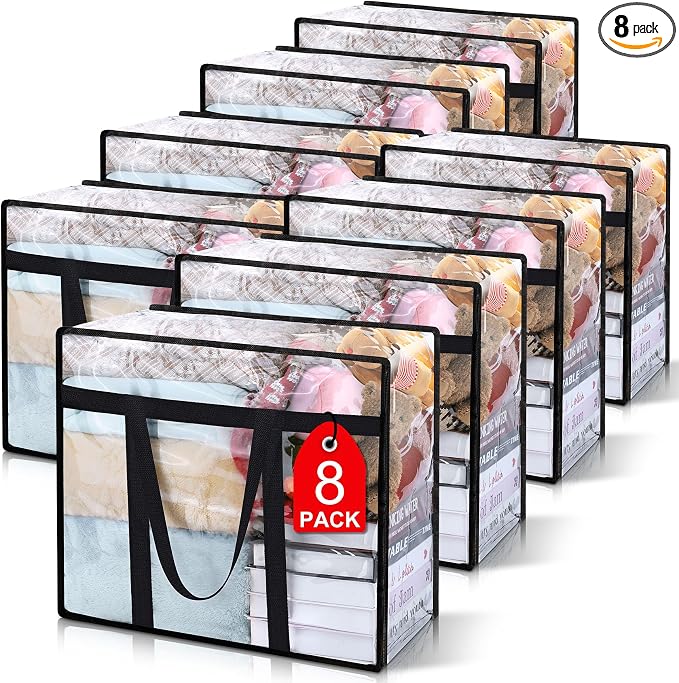 8Pack Clear Blanket Storage Bags Comforter Clothes Storage Moving Bag, 40L | by Besslly