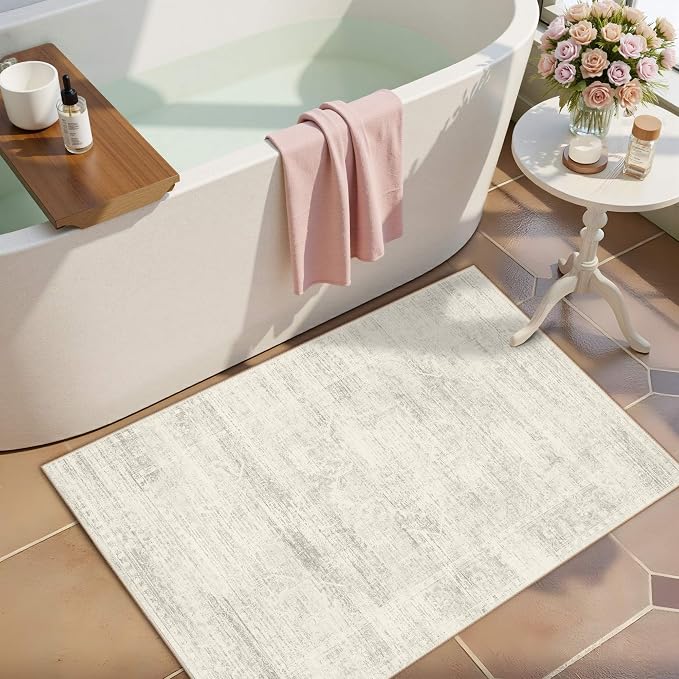 Latte&Fog Washable 2x3 Entryway Rug Vintage Ivory Area Rugs Non Slip | Low Pile - Image 3