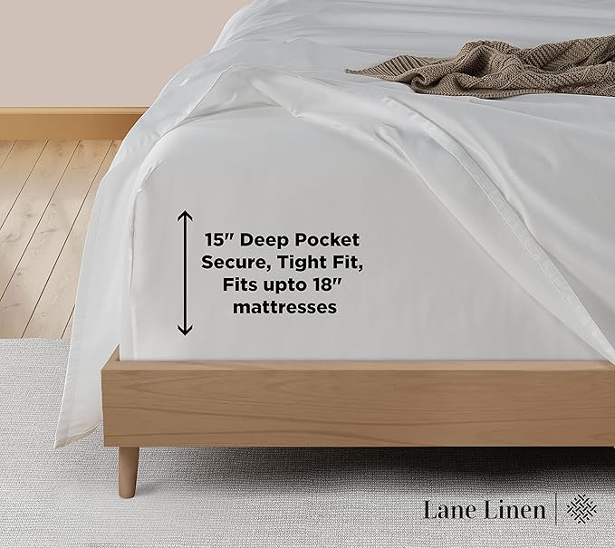LANE LINEN 600 Thread Count 100% Cotton White Twin XL Sheets Set, Soft & Comfy Bedding Set Perfect for Hospital Beds, Mercerized Cotton, Fully Elasticized Silky Soft Cotton White Sheets Twin XL