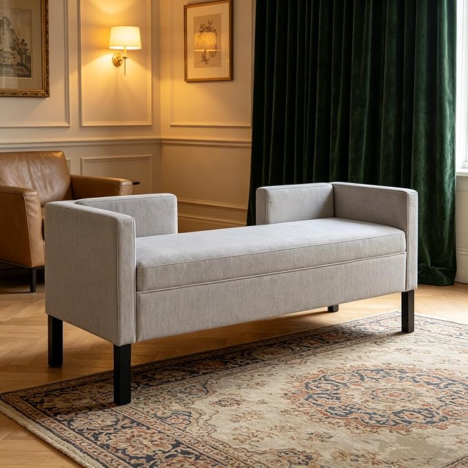 50" Ottoman with 2 Bolster Pillows & Wood Legs, Upholstered End of Bed Daybed - Image 4