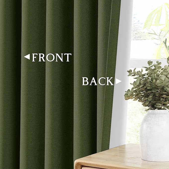 ChrisDowa 100% Blackout Olive Green Solid Curtains 108 Inches Long 2 Panels for Bedroom Living Room,Farmhouse Room Darkening Thermal Insulated Soundproof Grommet Top Window Treatment Drapes,52x108