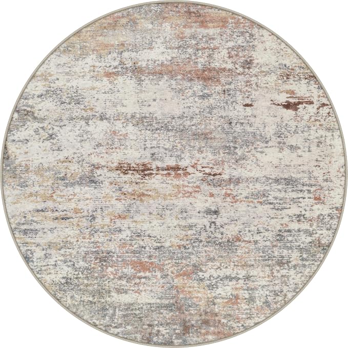 Round Area Rug Living Room: 6 ft Modern Washable Carpet Taupe | by FXRHLP