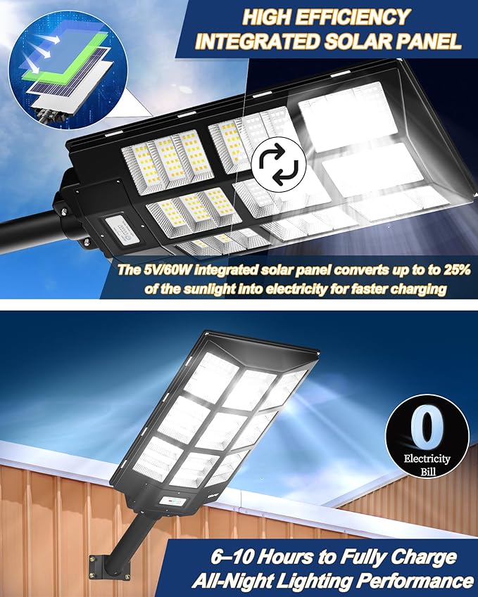 Ofuray Of-7200W Solar Street Light Outdoor-3000K/4000K/6500K Outdoor Security Flood Light,IP67 Solar Parking Lot Lights Commercial Dusk to Dawn with Remote Control for Yard,Residential