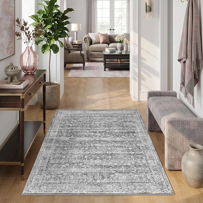Latte&Fog 4x6 Area Rugs for Living Room, Vintage Washable Grey Rug | Non Slip - Image 3