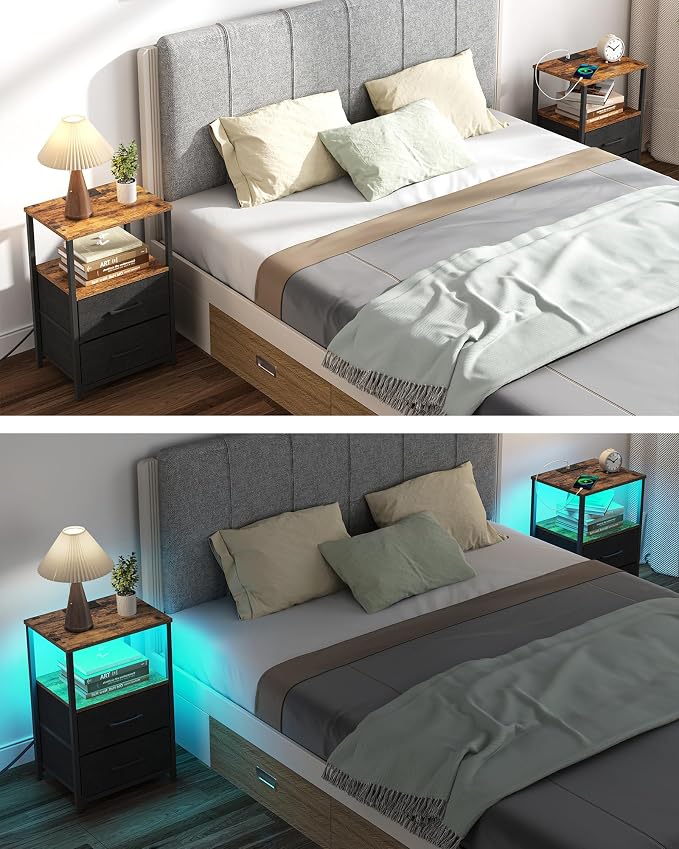 TUTOTAK Nightstands Set of 2, LED End Table - Image 4