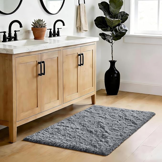 Grey 3x7 Area Rugs for Bedroom, Fluffy Shag Rug Small Rug Bedroom Carpet | - Image 4