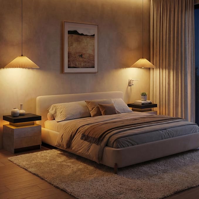 LED Nightstand with Wood 2 Drawers Modern Bedside Table - Image 7