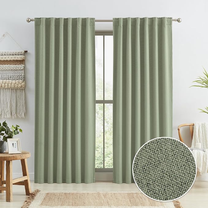 Sage Green Blackout Linen Curtains by KEQIAOSUOCAI