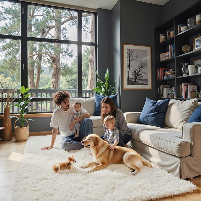 Small Shag Area Rug for Bedroom, 2x3 Cream Soft Plush Carpet | Non-Slip Floor - Image 6