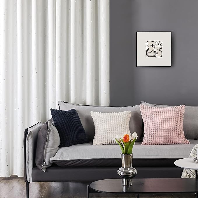Deconovo Blackout Grommet Silver Pattern Printed Curtains, Pure White, 52W x - Image 3