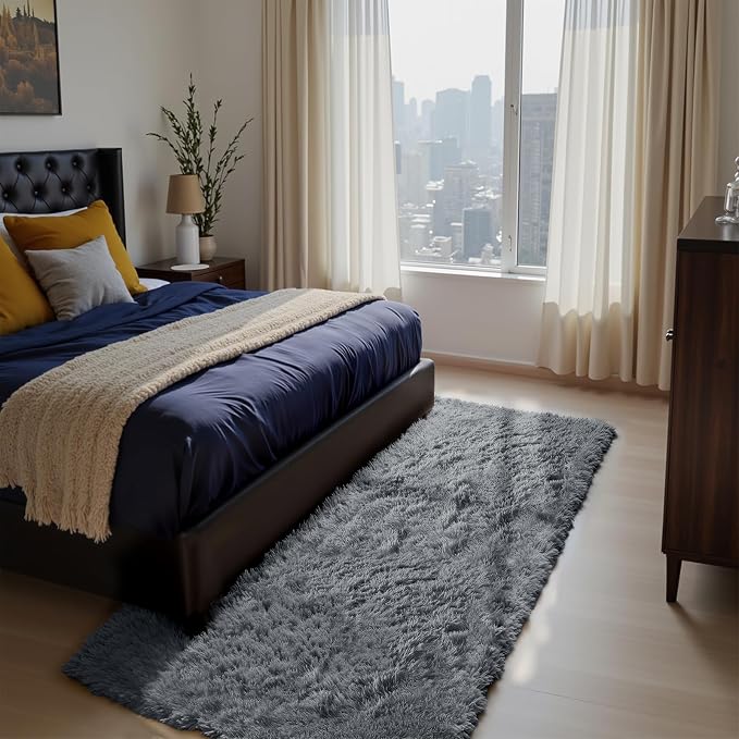 Grey 3x7 Area Rugs for Bedroom, Fluffy Shag Rug Small Rug Bedroom Carpet | - Image 2