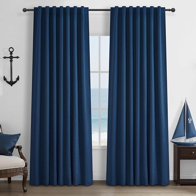Navy Blue Blackout Curtains 86 Inch Length by QJMYDECO