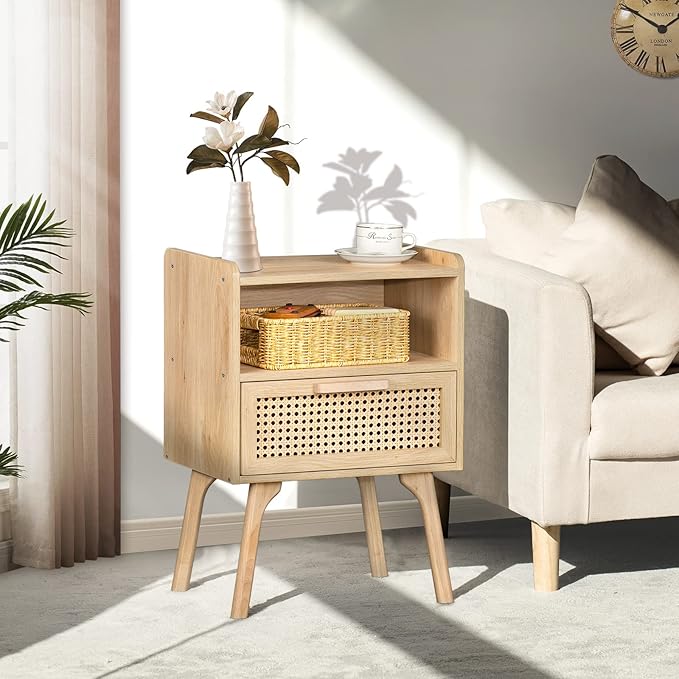 Lerliuo Rattan Nightstand, Boho Side Table - Image 2