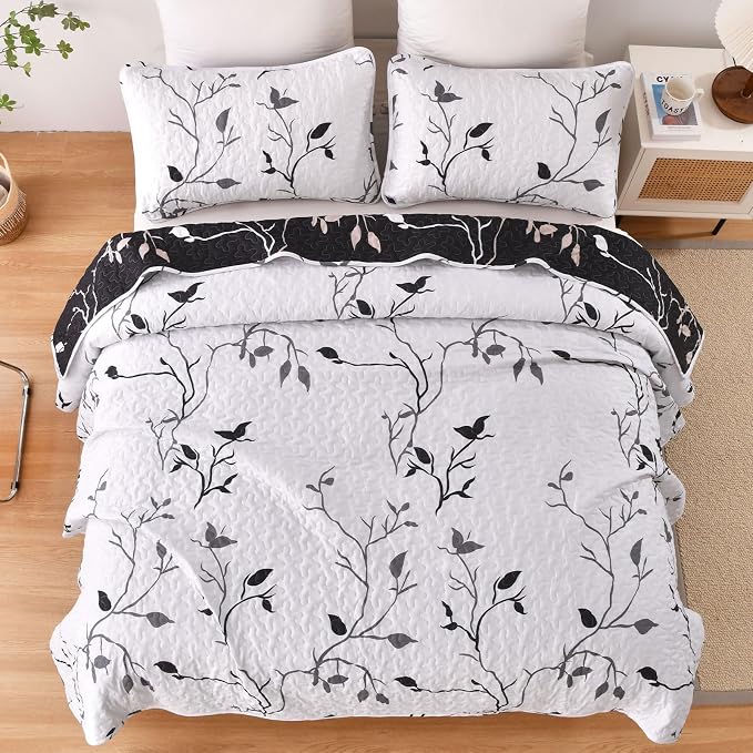 DJY Floral Quilt Set King Size 3 pcs Botanical Bedspread, Elegant Lightweight - Image 4