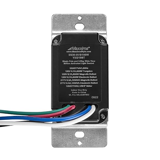 Maxxima Occupancy Vacancy Motion Sensor PIR Wall Switch, 3-Way or Single Pole Wall Plate Included, Commercial or Residential, 120-277V