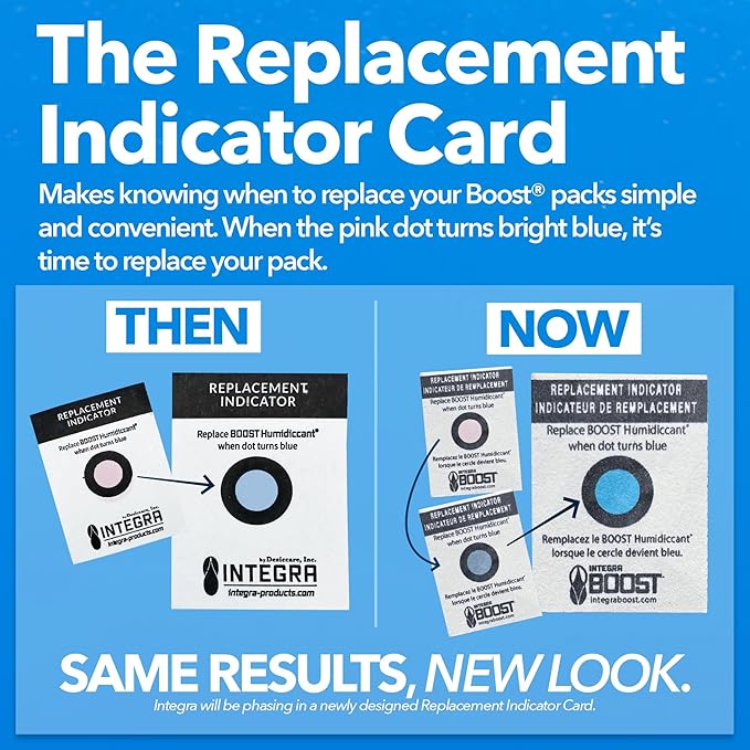 Integra Boost 62% RH Level - 8 Gram Size - Two-Way Humidity Control Pack - Includes Replacement Indicator Cards - Food Storage & Herbs Moisture Balancer for Up to 1oz (Pack of 6)