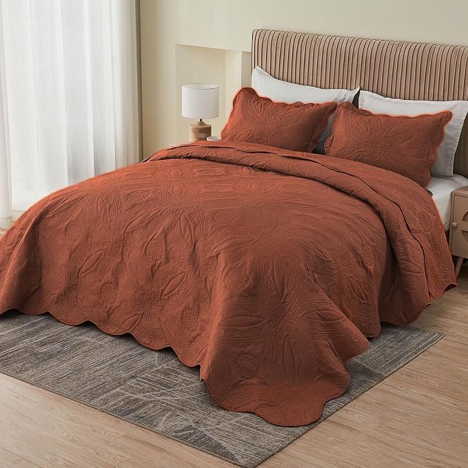 Kingnex Oversized King Bedspreads 128x120 Ultrasonic Quilted Baked Clay | Extra by Kingnex
