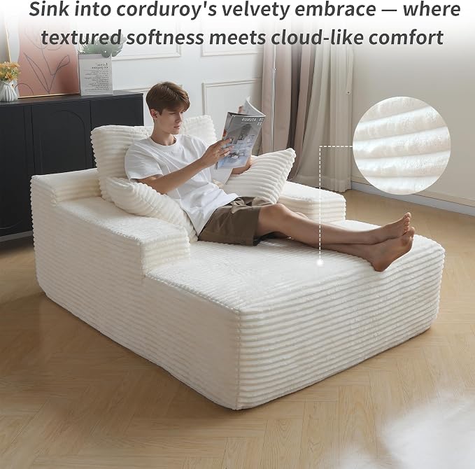 Oversized Chaise Lounge Chair Indoor, Plush Corduroy Boneless Sofa Bed - Image 6