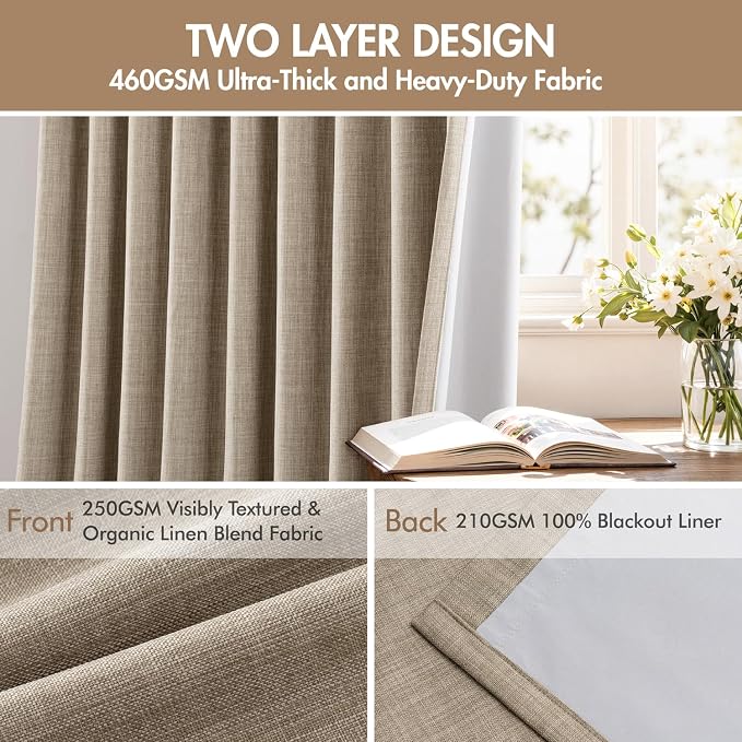 MIULEE Pinch Pleated 100% Blackout Curtains 40"x96" Burlywood Birch 4 Panel | - Image 4