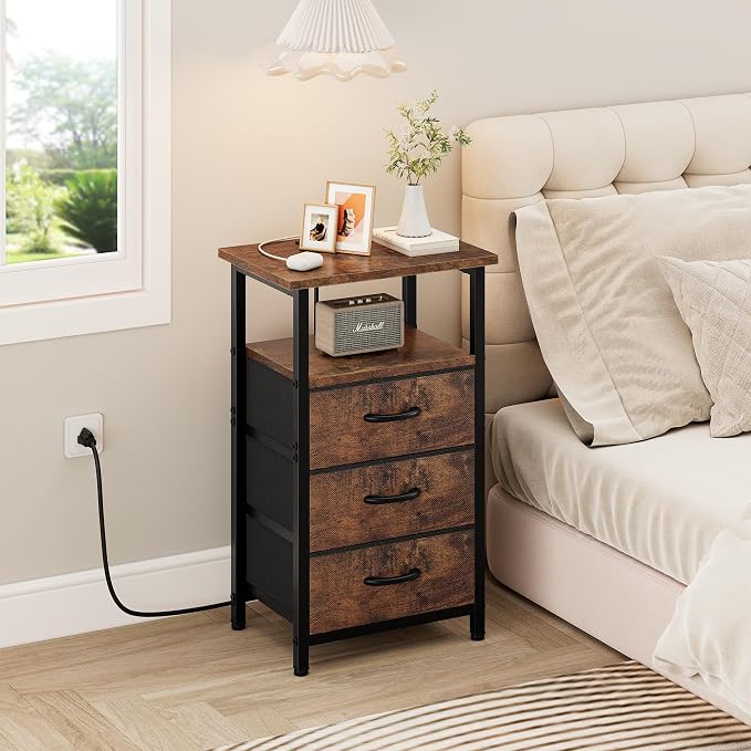 Nightstand Set of 2 with Charging Station, Bedside Table with USB Ports & Outlet - Image 4