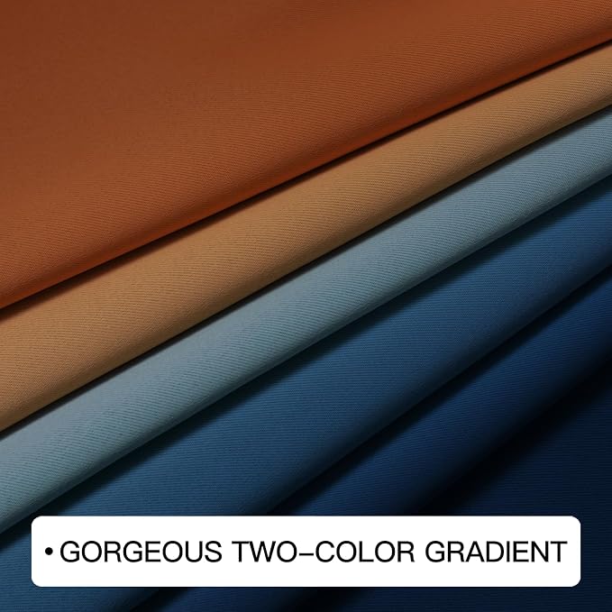 COSVIYA Grommet Ombre Dark Blue & Burnt Orange Curtains W52 x L84 Inch | - Image 6
