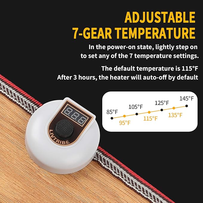 AC 110V Heated Floor Mat for Foot, Wood Stripe Carbon Crystal Heating Pad, Electric Heated Foot Warmers for Office, Home Brown