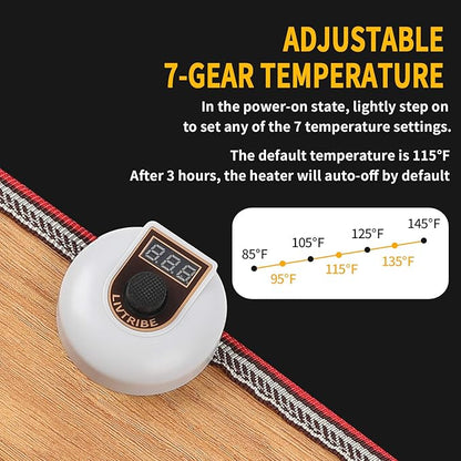 AC 110V Heated Floor Mat for Foot, Wood Stripe Carbon Crystal Heating Pad, Electric Heated Foot Warmers for Office, Home Brown