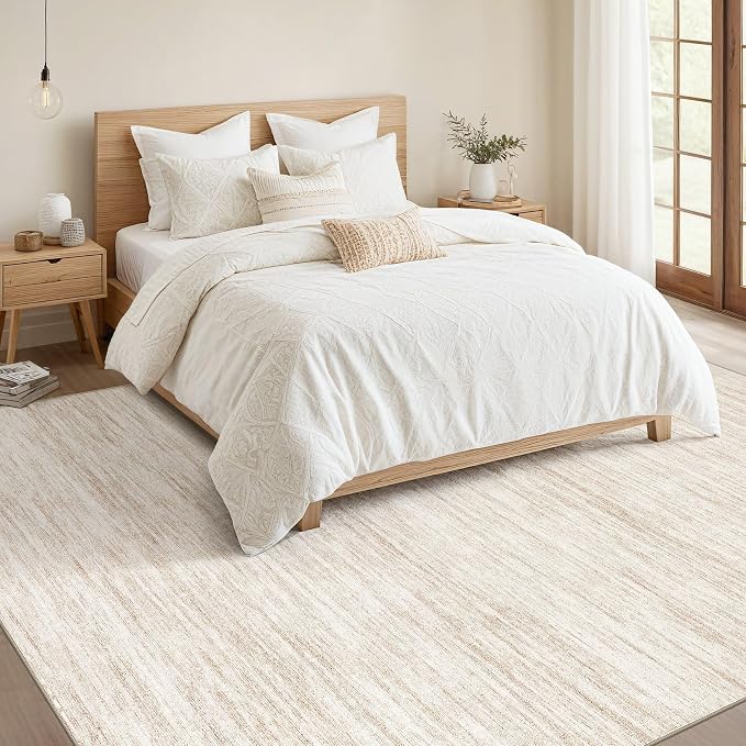 Nakagishi Boho 9x12 Area Rug Living Room Rugs Machine Washable Beige | Soft - Image 5