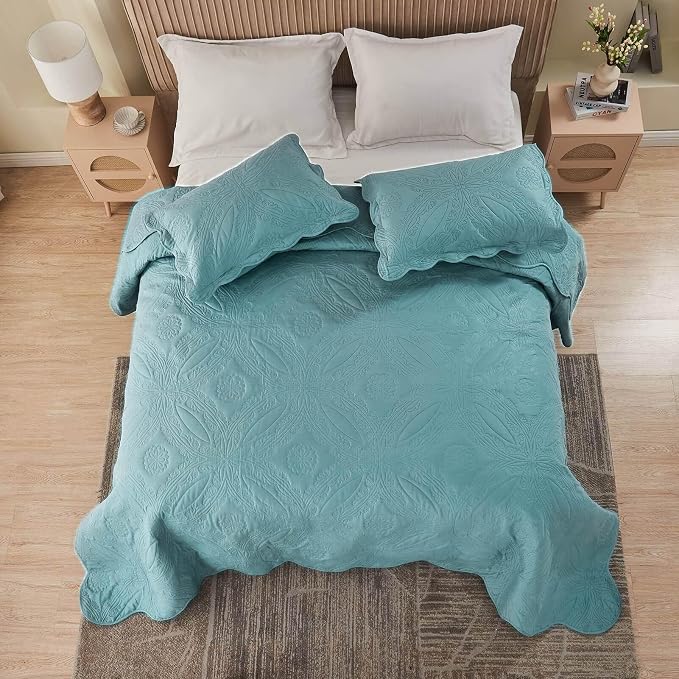 Kingnex Oversized Cal King Bedspreads 120x120 Ultrasonic Quilted Blue | - Image 7