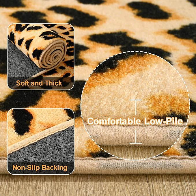 Soft Leopard Runner Rugs, 2x6 Cheetah Print Bedroom Bedside Rugs | Washable - Image 3